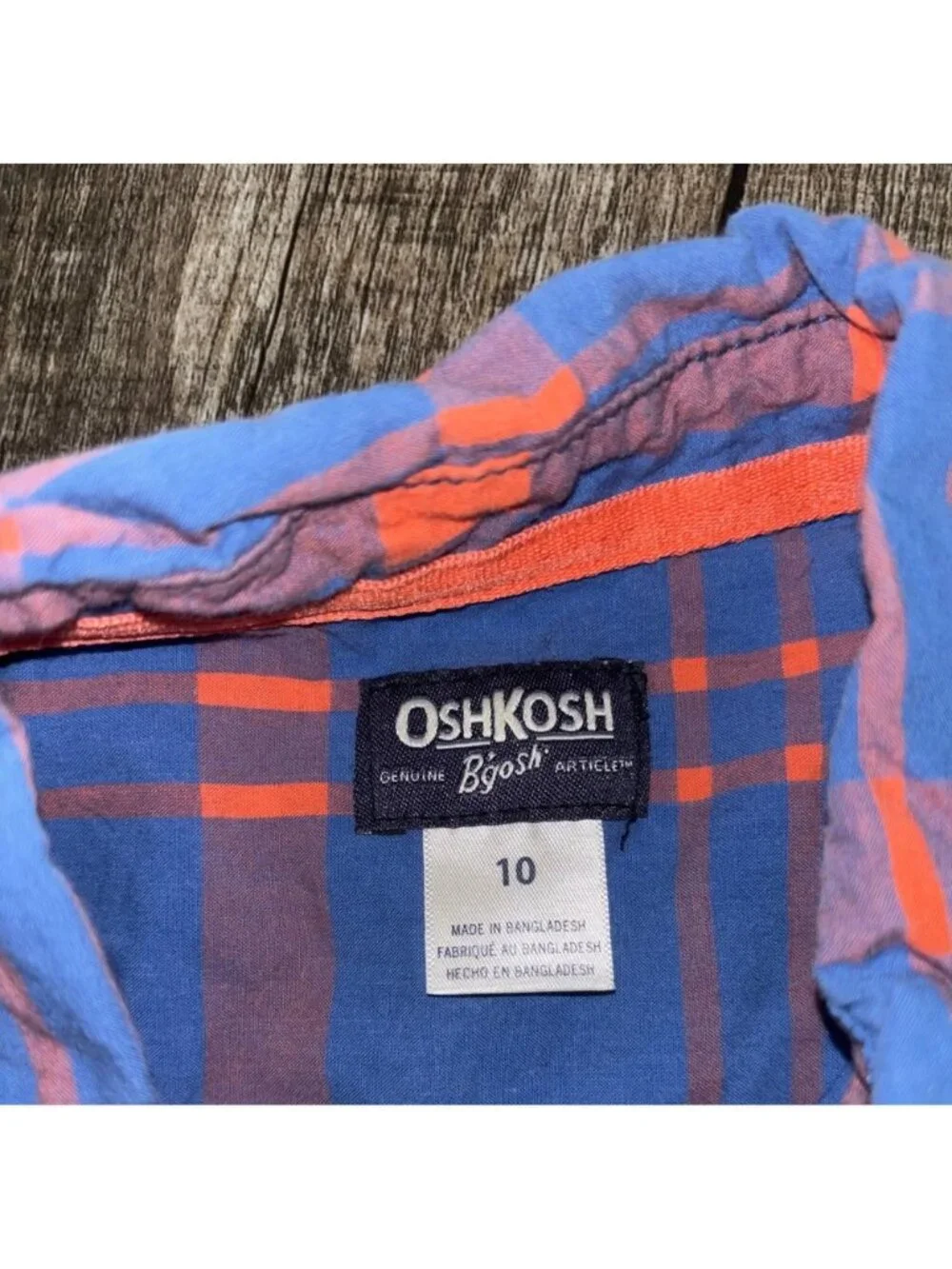OshKosh Bgosh Boys Blue‎ Orange Plaid Short Sleeve Button Down Shirt Size 10